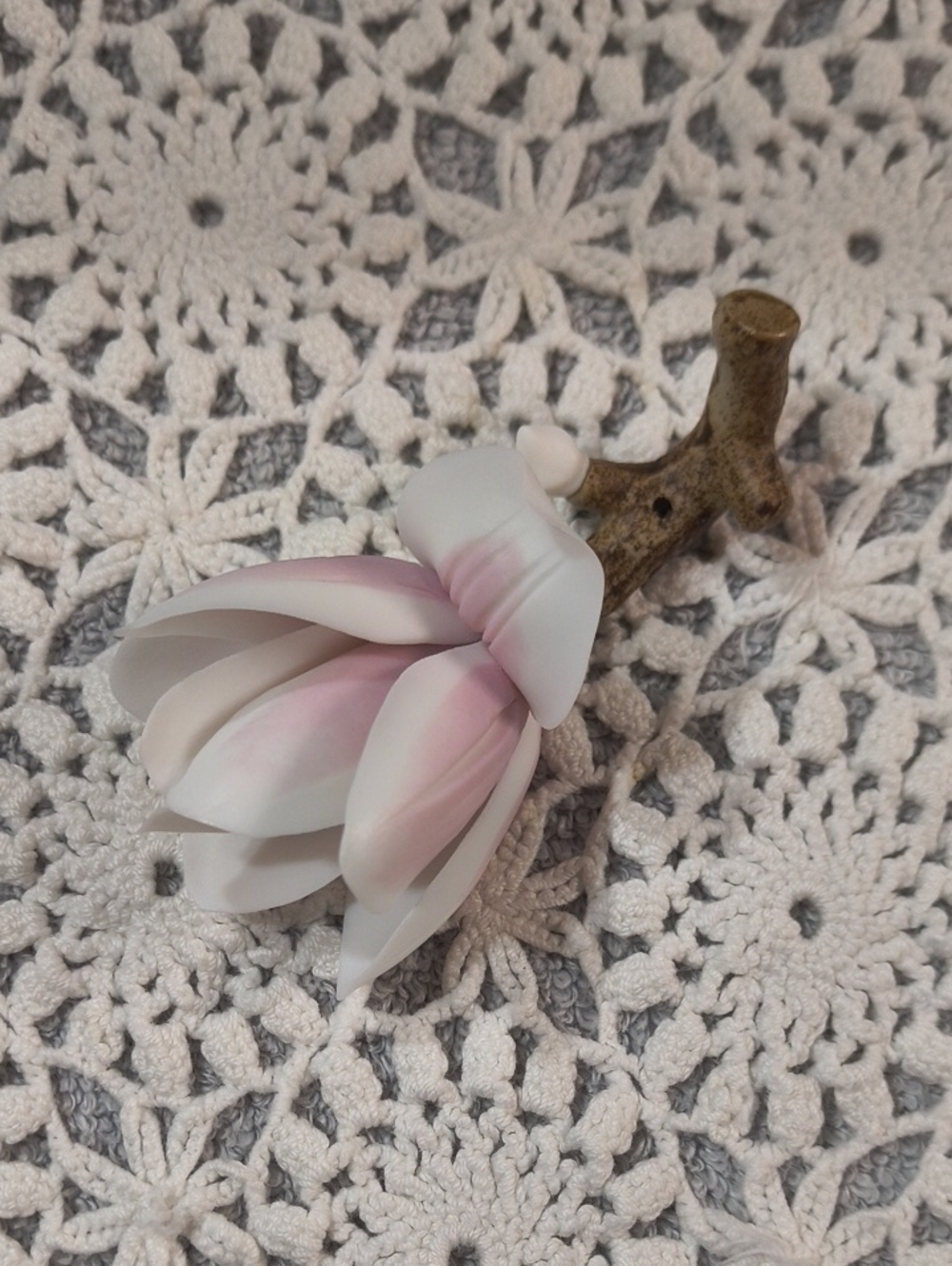Incense Burner Pink and White Magnolia Blossom Decorative Accent